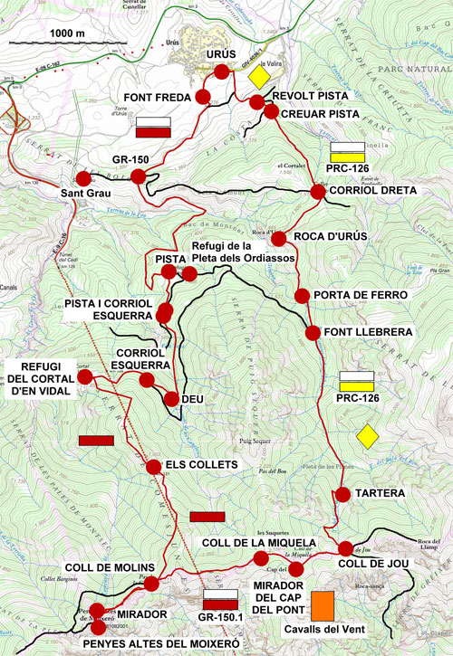 Plànol recorregut de la ruta Urús - Penyes Altes del Moixeró