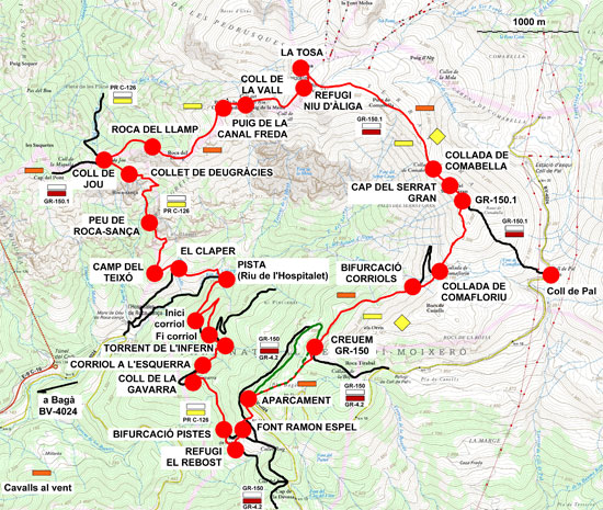 Plànol recorregut de la ruta la Tosa