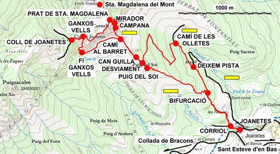 Plànol recorregut de la ruta Canal Fosca i Camí dels Ganxos Vells