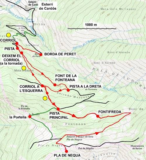 Plànol recorregut de la ruta Pla de Nequa