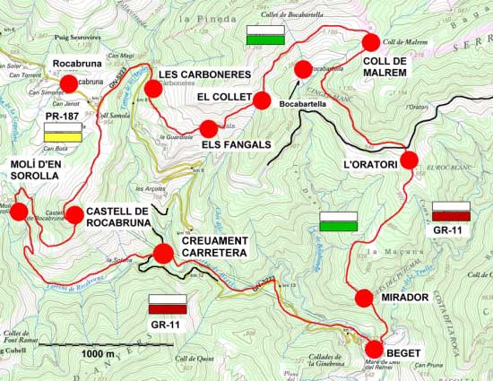 Plànol recorregut de la ruta Beget - Rocabruna - Beget