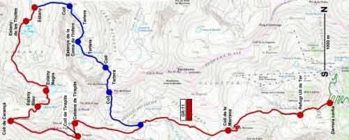 Plànol recorregut de la ruta Estanys de Carançà