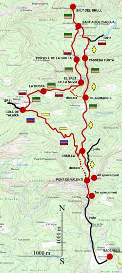 Plànol recorregut de la ruta Sadernes - Sant Aniol d'Aguja - Talaixà