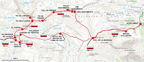 Plànol recorregut de la ruta Bastiments - Pic de l'Infern