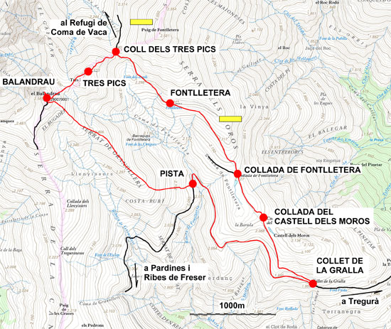 Plànol recorregut de la ruta Balandrau