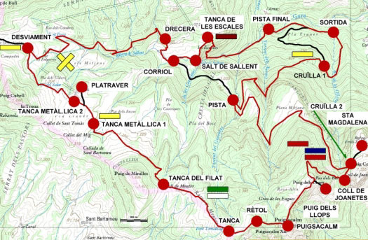 Plànol recorregut de la ruta Matxos - Puigsacalm - Salt de Sallent