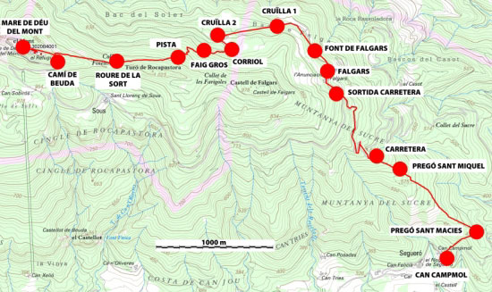 Plànol recorregut de la ruta Segueró - Mare de Déu del Mont