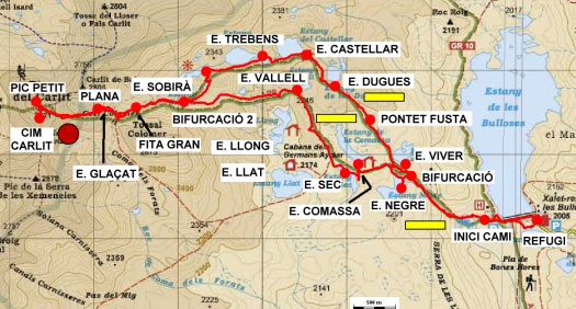 Plànol recorregut de la ruta Carlit des de les Bulloses