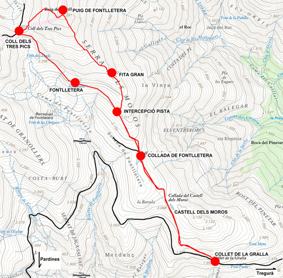 Plànol recorregut de la ruta Puig de Fontlletera