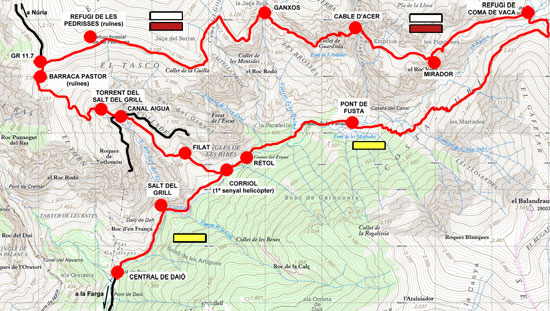 Plànol recorregut de la ruta Camí dels Enginyers - Gorgues del Freser