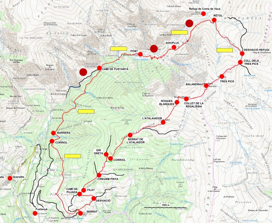 Plànol recorregut de la ruta Serrat - Balandrau - Gorgues del Freser