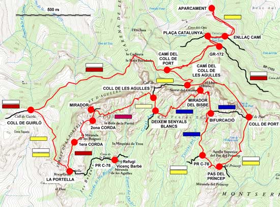 Plànol recorregut de la ruta Agulles i Frares Encantats